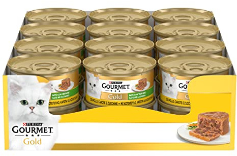 Purina Gourmet Gold Paté - Comida húmeda para Gatos con Verduras Pollo, Zanahorias y calabacines, 24 latas de 85 g