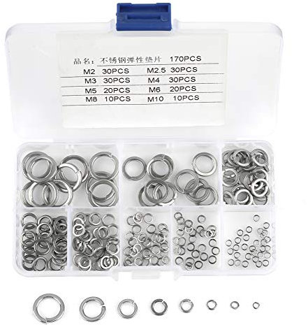 180pcs 8 Taille Coffret Assortiment de Rondelles de Ressort en acier inoxydable 304, Kit Rondelles de Ressort M2 M2.5 M3 M4 M5 M6 M8 M10