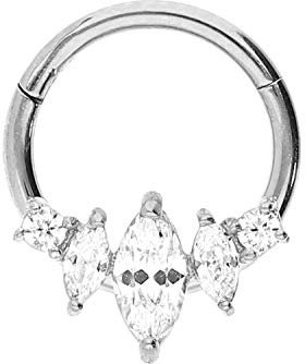 PIERCINGLINE Chirurgenstahl Segmentring Clicker | 5 Kristalle | Piercing für Septum Tragus Helix | Farbauswahl