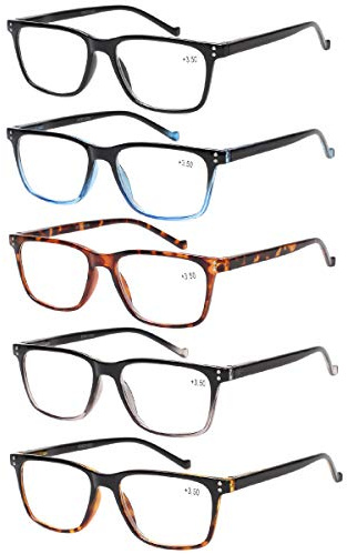 JOSCHOO 5 Pack Reading Glasses Men Women Spring Hinges Comfortable Glasses for Reading (5 Mix, 1.25)