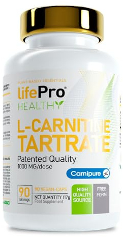 Life Pro Carnitine 1000 Carnipure para contribuir a perder peso – Quemagrasas para ayudar a definir la musculatura y aportar energía – Termogénico para acelerar el metabolismo – 90 cápsulas