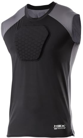 McDavid Chest Protector, HEX Baseball Chest Protector. Heart Guard Sternum Protection Compression Shirts, Padded Football Shirt for Lacrosse, Softball, Paintball, Rugby & More, Black, Youth M