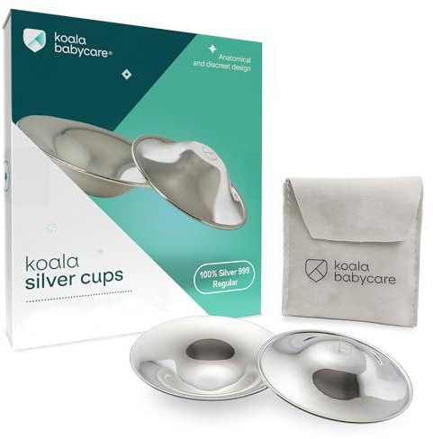 Koala Babycare Silberhütchen - 2 Stück - Standardgröße Silber Brustwarzenhütchen für verbesserten Komfort - Brustwarzen Schutz für empfindliche und schmerzende Brustwarzen