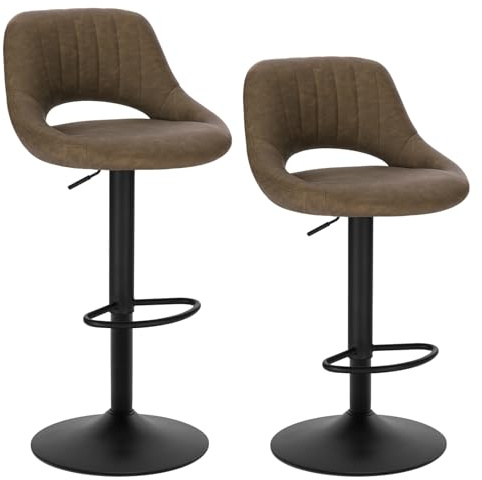 EUGAD 2x Sgabelli da Bar Cucina Sedia Alta da Sala Pranzo in Simipelle Regolabile e Girevole a 360° con Schienale Poggiapiedi Marrone scuro 0668BY-2
