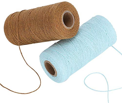 2 Rolls Loom Warp Thread Cotton Warp Yarn Perfect for Weaving Carpet, Blanket, Tapestry, Rug Loom Woven Material Brown and Light Blue