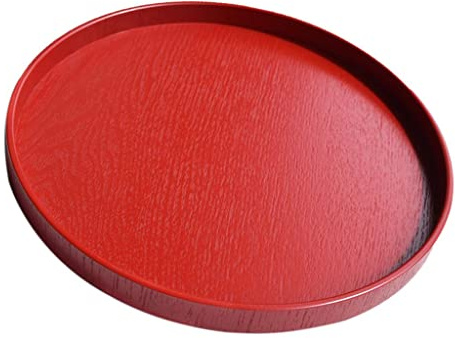 Sharplace Rundes Vintage Servier Frühstückstablett, Rustikale Holztabletts, Retro Tablett Set, Nesting Serviertablett Platte Zum Essen von Speisen, Getränken Un, rot, 30cm