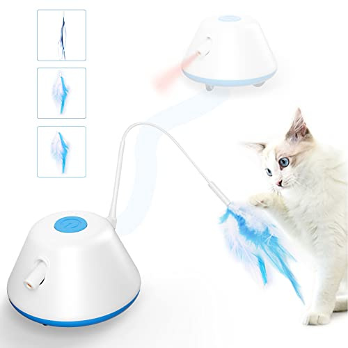 Sosirolo katzenspielzeug selbstbeschäftigung Interaktives Elektrischer Intelligenz mit Federn für Indoor-Katzen, LED-Licht beweglich für Erwachsene Katze, Kätzchen, wiederaufladbar (Blau)