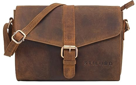 STILORD Elora Moderne Umhängetasche Damen klein Leder Handtasche Crossbody Damen Abendtasche Vintage Lederhandtasche Echtleder Farbe:vinto - braun