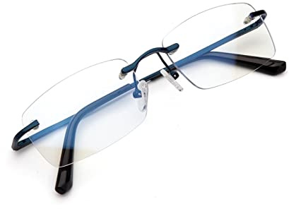 Amorays Lesebrille Damen Herren Modern Ohne Rahmen mit Blaulichtfilter Entspiegelt 6001（Blau，+1.00）
