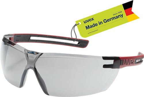 Uvex tune-up Schutzbrille – Sicherheitsbrille mit 100% UV-Schutz - metallfrei, Anti-Beschlag & kratzfest – superleicht (23g) - rot/schwarz, grau 23%