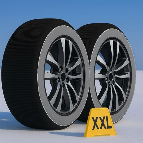 2 Stück Textil Schneeketten Homologierte EN 16662-1, Farbe Schwarz, Größe XXL, Winterreifen Schneesocken für Autos, Leicht zu Installieren (Schwarz, XXL)