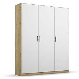 Rauch Möbel Allrounder, Kleiderschrank, Weiß/Eiche Artisan, Breite 136 cm | Schrank, Mehrzweckschrank, 3-türig, für Schlafzimmer, Kinderzimmer, Hauswirtschaftsraum, Putzschrank, Garderobe, Flur