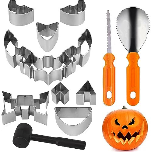 W Rxkiocs 13 Stück Kürbis Schnitzset Schnitzwerkzeug Kürbis Kürbisschnitzwerkzeug Halloween Kürbis Schnitzset Kürbis Schnitzen mit Hammer für Kinder und Familie DIY Halloween Dekoration
