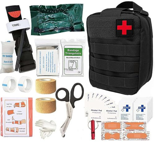 DAJILI First Aid Kit, Emergency Survival Trauma Kit First Aid Bag First Aid Molle Pouch for Home Car Holiday & Workplace, Includes Bandages, Tourniquet, Shear and Essentials for Everyday Situations