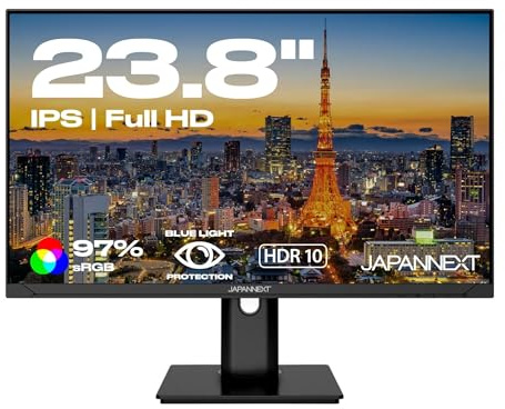 JAPANNEXT Monitor 23.8 IPS Full HD (1920x1080) HDR | Carga a través de USB-C (65W) Altura e inclinación ajustable(HSP) Altavoces integrados | G-Sync/FreeSync | Garantía de 3 años | JN-IPS2382FHDR-HSP