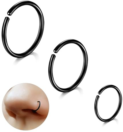 ESHIONER G23 Titan Nasenpiercing Nasenring Hoop Set Knorpel Ringe Dünn Klein Septum Helix Ringe Hypoallergen 18G 20G 6MM/8MM/10MM Schwarz Gold Silber 3PCS Knorpel Ohrring Nase piercing Schmuck Damen