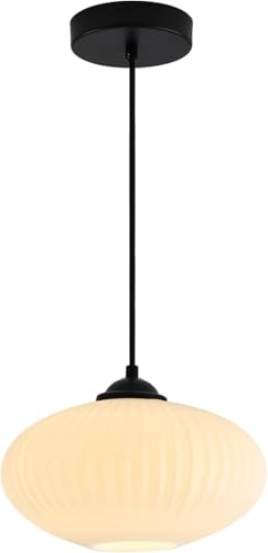 KCO Black and White Milk Glass Pendant Light, Mid Century Modern, 9.8 Dome, 5.5 H, E27 Base, Indoor Use, Dining Room, Living Room, Kitchen Island