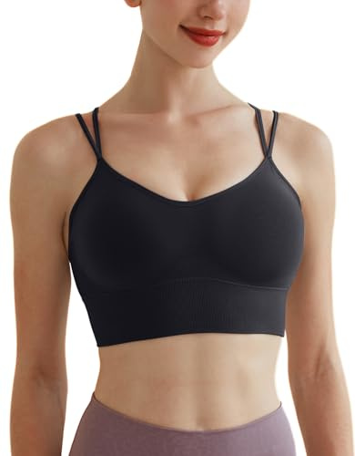 Memoryee Sport BH Damen Große Brüste Push Up Ohne Bügel Kreuz Rücken Rückenfrei Gepolstert Mittlere Unterstützung Crop Top für Yoga Tanz Laufen Radfahren Schwarz S