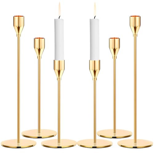 ZHYLUO Candelabro Dorado 6 Piezas Candelabro Cónico Candelabros de Metal 33/28/23 cm para Boda,Sala de Estar,Navidad Halloween Decoración de Comedor