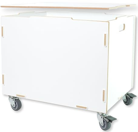 clipfritz - Aufbewahrungsbox mit Rollen und Deckel aus MDF Holz (33x45,5x34,5cm + 6cm Räder-Höhe) Kisten/Boxen zur Aufbewahrung - Rollkiste/Kiste als Spielzeugkiste - Holzkiste als Rollbox in Weiß