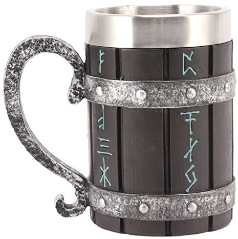 flexman Großer Bierkrug, Bierkrug für Männer, 3D Holzfass Muster, Edelstahl Harz Wasserbecher für Wasser, Kaffeesäfte, Bierdekoration für Zuhause
