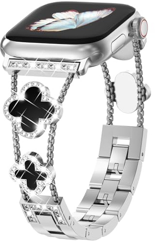 CHANCHY Women Metal Strap Compatible with Apple Watch 42mm(Series 10 11) 41mm 40mm 38mm,Diamond Bling Bracelet Stainless Steel Replacement Band for iWatch SE/Series 11 10 9 8 7 6 5 4 3 2 1, Silver