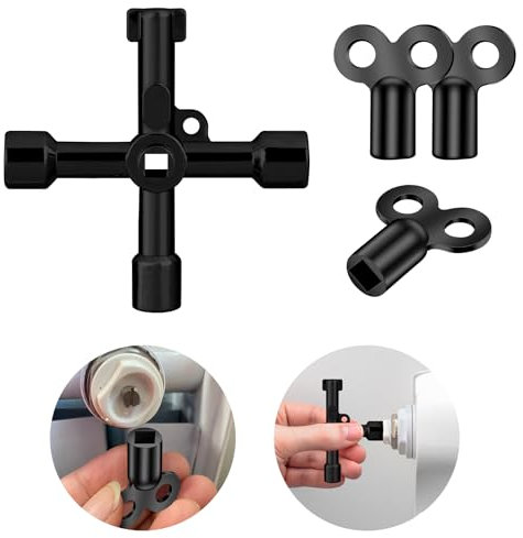 flintronic 4pcs Radiator Bleed Key, 4-in-1 Metal Utility Key, Gas Meter Box Key for Bleeding Radiators/Air Vent, Electric Box Key for Bleeding/Air Vent, Remove Trapped Air/Valve Venting, Black