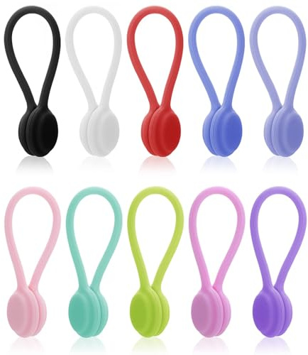 10 PCS Silicone Magnetic Cable Ties, Reusable Magnetic Cord Organiser, Flexible USB Cable Management Clips for Home, Office & School