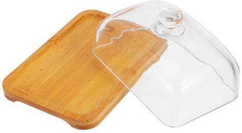 MAGICLULU Beurrier Facile à Nettoyer en Bois et Verre Rectangulaire avec Couvercle Hermétique pour Pâtisseries et Gâteaux sur Table Cuisine ou Repas