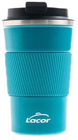 Lacor - 63135 - Vaso Termo Ocean, Doble Pared, BPA Free, 100% Hermético, Banda Antideslizante, Ideal para Bebidas Calientes y Frías, Ácero Inoxidable, 500 ml, Azul