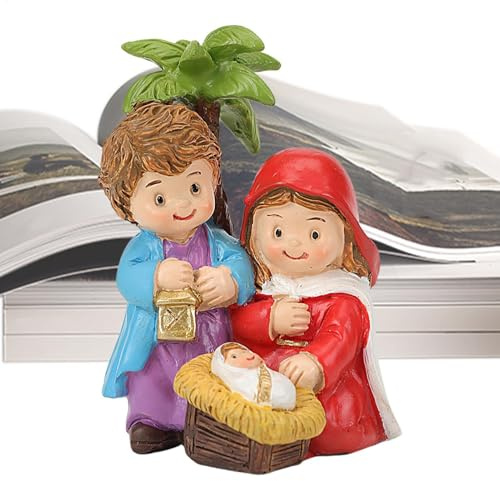Estatua de la Sagrada Familia | Figuras de belén de 3.5 pulgadas, decoración de Navidad, escenas de mesa de belén, belén de Navidad, figuras coleccionables para estante, estantería