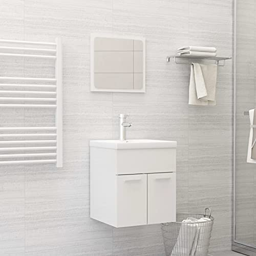 Homgoday Furniture Set of 2 Bathroom Furniture Set, White Gloss in Plywood, Furniture Sideboard Wardrobe Floor Cabinet for Bathroom, Storage Cabinet, Storage Shelves
