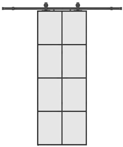 vidaXL Puerta corredera con juego herrajes negro 76x205 cm ESG vidrio