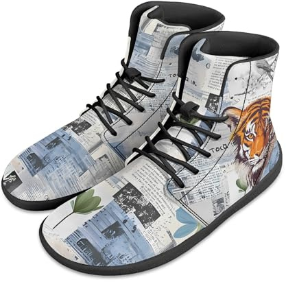 Micoklinlin Unisex barfotaskor platta utomhus träningsskor roliga PU-läder halkfria sneakers sportiga skor, Tiger svart, 43 EU