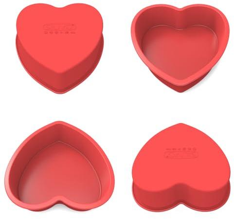 4 Pack 6 Inch Silicone Heart Shaped Cake Tin, Small Love Cake Baking Moulds | 15cm Heart Baking Tins, Silicone Bakeware for Smash Cakes, Cheesecake, Small Celebrations, Afternoon Teas, Jelly & Jello