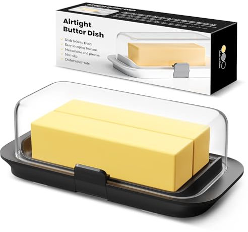 Pisol Large Butter Dish with Lid for Countertop and Fridge Refrigerator Door Shelf, 250g Airtight Butter Keeper for European/Kerrygold Butter/French Butter/Cream Cheese