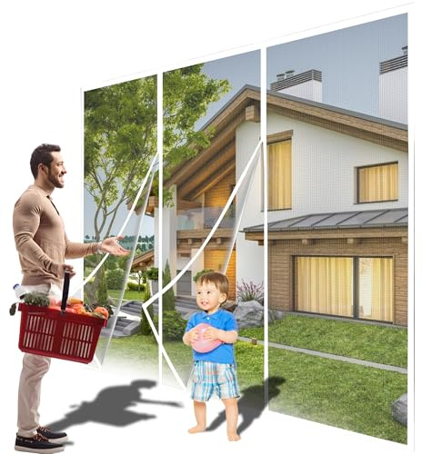 Moustiquaire Porte Fenêtre Magnétique 160x210cm Blanc Rideau de Porte Anti moustique Insecte, Moustiquaire Trames ultra fines pour Couloirs, Patio, Fermeture Automatique Sans Perçage Rideau Porte