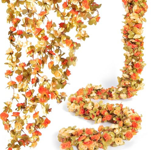 BAGUBDR 3Pcs Flower Garland, Spring Artificial Flower Vine with Double Colors, Floral Garland Decoration for Wedding Party Garden Wall Arch Decor Rose Vine Autumn Edition