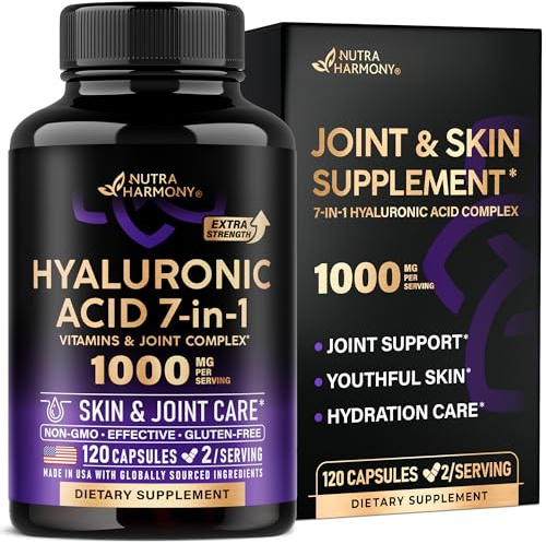 Hyaluronic Acid Supplements 1000 mg - Collagen | MSM | Boswellia | Vitamin D3, C & E - Hyaluronic Acid Capsules - Skin Hydratation & Joint Comfort Support - 7-in-1 Complex - Made in USA - 120 Capsules