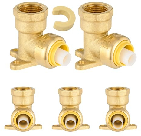 5-Pack Niikappu Push fit Drop Ear Elbow, 3/4 Inch x 3/4 Inch Female NPT Drop-ear Elbow Brass Push Fittings for PEX, Copper, CPVC, PE-RT Pipes, with Disconnect Clip