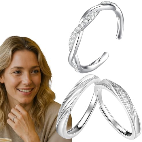IKOPFLN 3Pezzi Anello Argento Oro Donna, Anelli Impilabili per Donna con Zircone Anelli Minimalisti da Dito Aperto Anello da Pollice Anello di Promessa Fedine