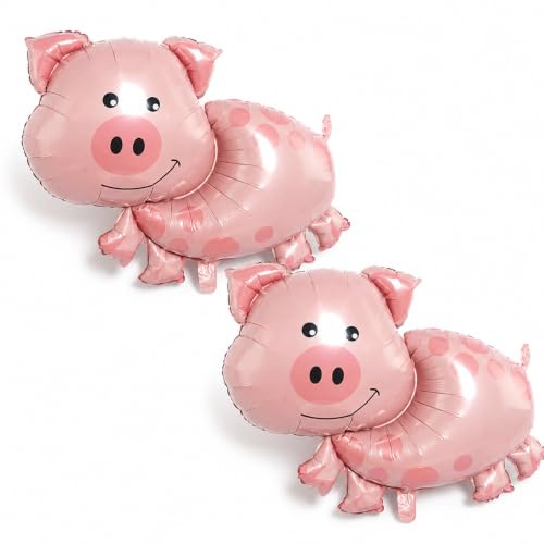 Fesnova Folienballon Schwein, 2 Stück Schweinchen Luftballons, 91 X 65cm | Nutztiere Thema Geburtstag Party, Rosa