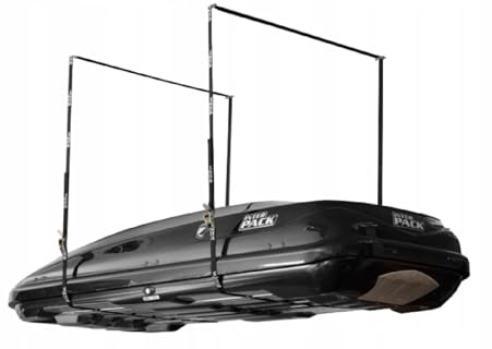 QLS Deckenhalterung für Dachbox Deckenlift Tragkraft bis 50 kg Schwarz | Platzsparendes Deckensystem für Kajak, Surfbrett, Fahrrad und Dachträger. Mit 2 Gurten à 4 m und Montageset ohne Dübel