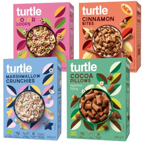 Turtle Cereal Variety Pack - Gluten Free Cereal 300g (Pack of 4) Certified Organic Family Breakfast Cereal, Source of Fibre, Wholesome Natural Morning Energy