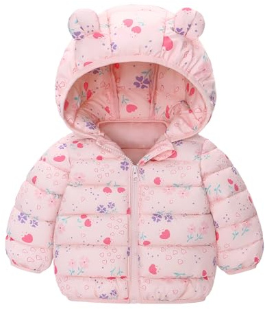 Happy Cherry Bambina Bambino Inverno Autunno Giacca Manica Lunga Cappotto Piumino con Cappuccio Carino Neonato Giubbotto Trapuntato Caldo Comodo Rosa 2-3 Anni