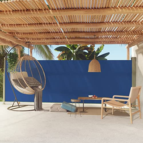 Toldo lateral retráctil de 180 x 500 cm, impermeable, para exteriores, para terraza y balcón, protección UV, toldo de jardín, cierre automático, tela azul, patio