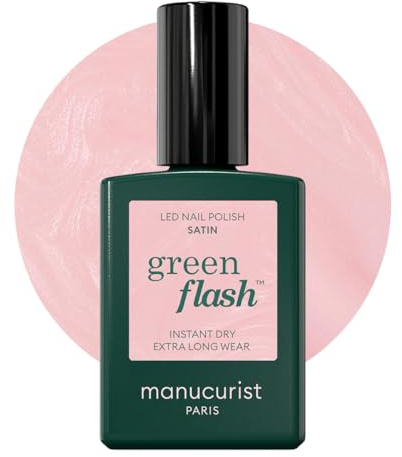 Manucurist Smalto Semipermanente Green Flash Satin Rosa Pallido Perlato - Smalto Gel Unghie UV & LED - 12-Free, Bio-Based (84%) - Manicure Professionale - 15 ml | Smalto gel LED e smalto semipermanente, lampada UV per unghie, 14,8 ml, bio-sourced, vegano, prodotto in Francia, 14,8 ml