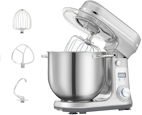 Robot Da Cucina Mixer Con Ciotola In Acciaio Inossidabile 6L Sbattitore Elettrico Impastatrice Planetaria Con Ganci Per Pasta, Frusta, Frullino Frullatore Per Torta, Pastella, Pane, Dessert 1200W
