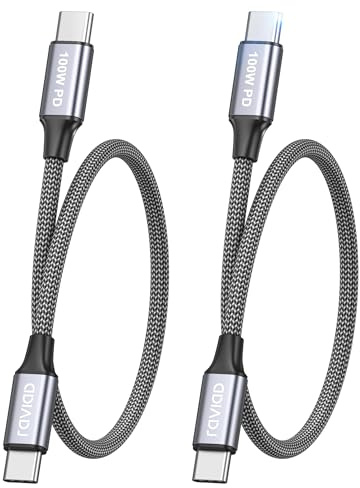 RAVIAD Cable USB C Carga Rápida 100W Corto 2Pack 0.5M Cable USB C a USBC | PD3.0 5A Cable Tipo C QC3.0 Cable de Nylon Carga Rápida Tipo C para iPhone 17 16 15 Pro Max, Galaxy S24 S23, MacBook, iPad