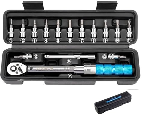 FJLKGDSP Set di chiavi dinamometriche for bici con attacco da 1/4 pollice, 2 a 14 Nm, kit strumenti for la riparazione biciclette for MTB, mountain bike e strada